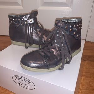 dark grey/silver steve madden studded high tops